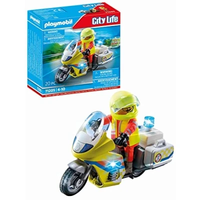 Image of Playmobil 71205 City Life Rescue Motorcycle with Flashing Light, toy playset suitable for children ages 4+