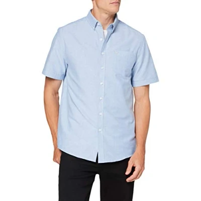 Image of Farah Men&#039;s Cotton Oxford Short Sleeved Shirt DRAYTON, 465 Regatta Blue, XXL UK