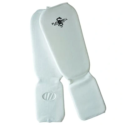Image of Martial Arts Elasticated Cotton Slip On Shin Instep Protectors White (Small)
