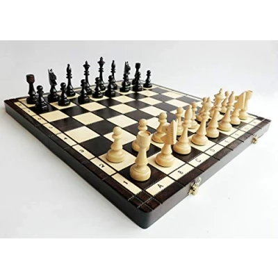 Image of Master of Chess Tournament Wooden Set with Pieces &quot;CHESS CLUB&quot; 47 cm / 18 in Handmade Large and Foldable Board Game for Adults Kids