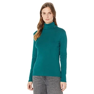 Image of Tommy Hilfiger Women&#039;s Long Sleeve Turtleneck Sweater Turtle Neck, Forest, M