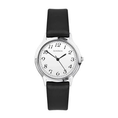 Image of Sekonda Classic Ladies 27mm Quartz Easy Read Watch with White Dial Analogue Display and Black Strap