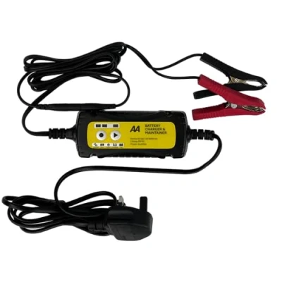 Image of AA AA4956 Car Battery Charger Maintainer UK Plug Fully Automatic with Crocodile Clamps Eyelet Connectors As Used By Patrols,Black/Yellow,1.5 Amp 6 V/12 V