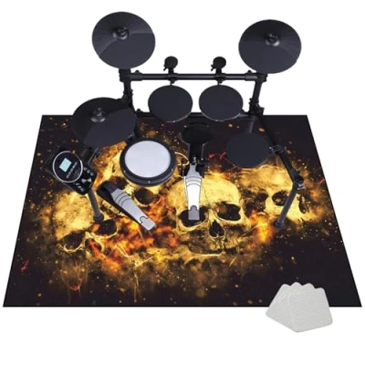 Image of JaevKwzy Professional Drum Mat Rug Non Slip Carpet Rugs Tightly Woven Fabric Set for Electronic Kits Bass Snare and Other Musical Instrument 130 x 100 cm