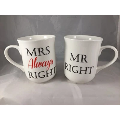 Image of FINE China Set of 2 Mugs MR Right and MRS Always