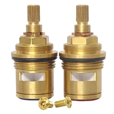 Image of Wussh Bathroom Basin 2PCS Pair 3/4&#039;&#039; Ceramic Disc Cartridge Replacement Mixer Hot and Cold Tap Inner Faucet Valve Quarter Turn 57MM 12 MM Spline Length 20 Teeth
