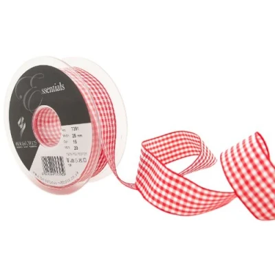 Image of Berisfords 7391 20 m x 25 mm Traditional Check Gingham Ribbon, Red