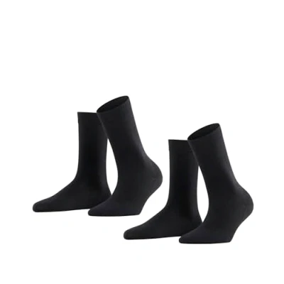 Image of FALKE Women&#039;s Softmerino 2 Pack W SO Wool Cotton Plain Pairs Socks, Black (Black 3009), 4 5