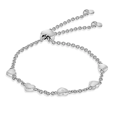 Image of Tuscany Silver Women 925 Sterling Rhodium Plated 0.01 ct Diamond Five Heart Adjustable Slider Bracelet 20 cm/8 Inch