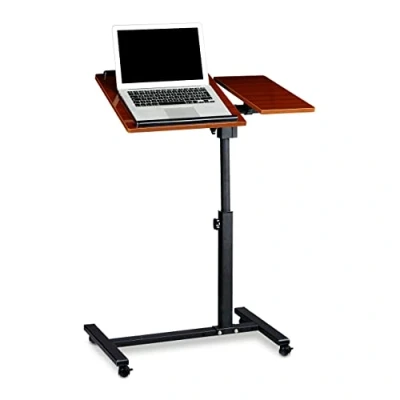 Image of Relaxdays Laptop Table Height Adjustable 95 x 60 40 cm Notebook Stand also for Lefties Sofa Side Desk with Wheels &amp; Surface Mouse 2 Stop Bars, Mahogany, Red