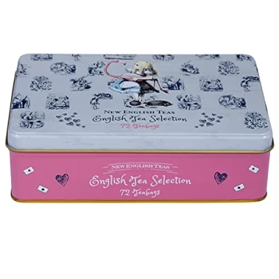 Image of New English Teas Alice in Wonderland Tea Caddy Pink with 72 Assorted Bags, Mad Hatter Party Decorations