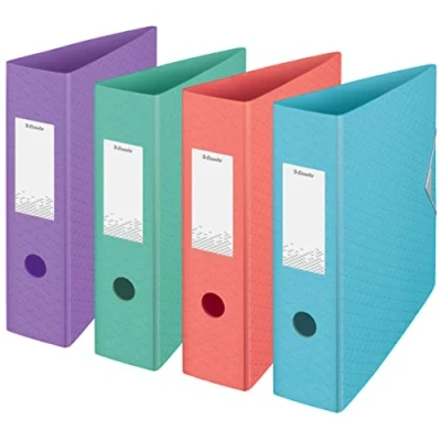 Image of Esselte Lever Arch File, 500 Sheet Capacity, 82mm Spine, Lightweight A4 Folder, Home/Office Use, Embossed Pattern, Colour&#039;Breeze Range, Assorted Pastel Shade, 629219