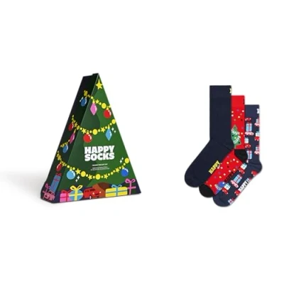 Image of Happy Socks Holiday TREE GIFT Unisex 3 PACK Socks, Size: 4 7, Green