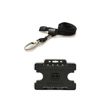 Image of ID Card It Holder Double Sided and Neck Strap Lanyard (Black Metal Clip)