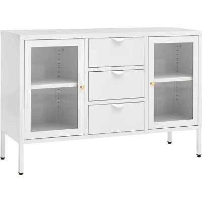 Image of vidaXL Sideboard White 105x35x70 cm Steel and Tempered Glass