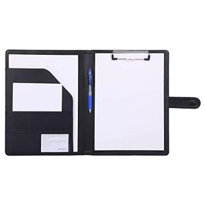Image of Folder A4 Clipboard Conference for Legal Pad, Faux Leather Work Writing Foldover with Cover, Portfolio Organiser Folio Clip Board (Black)