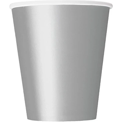 Image of Silver Solid Paper Cups (9oz) 8 Count Vibrant, Eco Friendly Disposable Drinkware for Parties and Events