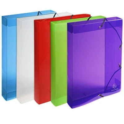 Image of Exacompta Ref 59610E Crystal PP Elasticated Filing Box 250 x 330mm in Size, Suitable for A4 Documents, 40mm Spine, 0.7mm Polypropylene Assorted Colours (Pack of 8)
