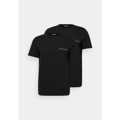 Image of Emporio Armani Underwear Men&#039;s 2 Pack T Shirt Crew Neck Logo, Black/Black, M