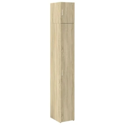 Image of vidaXL Slim Storage Cabinet Sonoma Oak 30x42.5x225 cm Engineered Wood Tall Narrow for Bathroom/Living Room/Bedroom Multiple Compartments/Two Doors