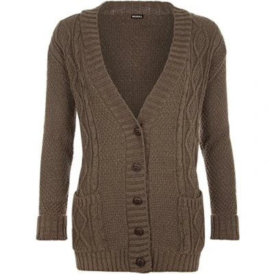 Image of WearAll Womens Cable Knitted Button Cardigan Long Sleeve Ladies Boyfriend Top Mocha 20 22