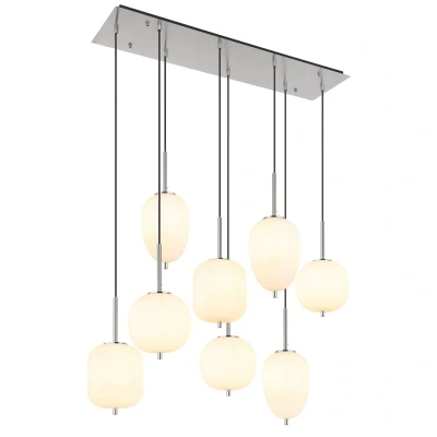 Image of Blacky I Cluster Pendant Ceiling Light Nickel Matt Opal Glass Shade 8x E14