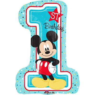 Image of Amscan Anagram 3434301 Disney Mickey Mouse 1st Birthday Foil SuperShape Balloon 28 Inch, Blue, One Size