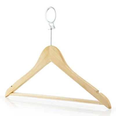 Image of Hangerworld 10 Natural Wooden 45cm Hotel Coat Clothes Garment Non Slip Trouser Hangers with Metal Security Hook