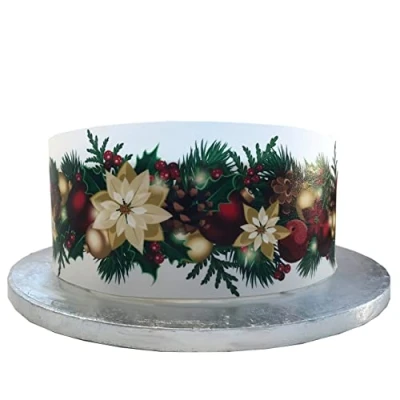 Image of Top That Edible Decor Sheet Christmas Wreath Garland Border Ribbon Perfect for Decorating Your Cakes Easy to Use