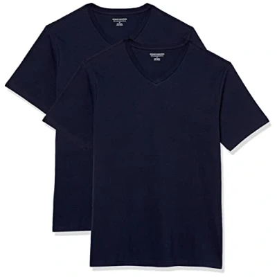 Image of Amazon Essentials Men&#039;s T Shirt Slim Fit Short Sleeved V Neck, Pack of 2, Navy, S