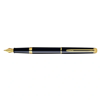 Image of Waterman Hémisphère Fountain Pen Gloss Black with 23k Gold Trim Medium Nib Blue Ink Gift Box