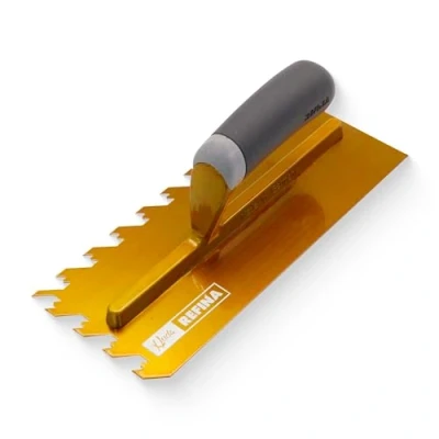 Image of Refina NotchTile Gold Adhesive Spreading Notched Tiling Trowel Right Handed 11&quot; (280mm) with 12mm Notches 2022812R