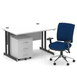 Image of Impulse 1200 Desk Cantilever White/Black 3 Dr Mobile Ped Blue Chair