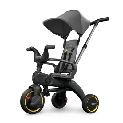 Image of DOONA Liki Baby Trike S1 Premium Foldable Toddler Tricycle with parent handle for ages 10 Months to 3 Years Grey