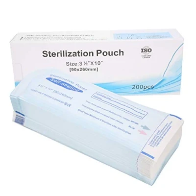 Image of 200pcs/Box Self Sealing Oral Sterilization Bag, Disposable Sealed Supply Storage Cleaning Dental Tattoo Tool Pouches (90 x 260mm)