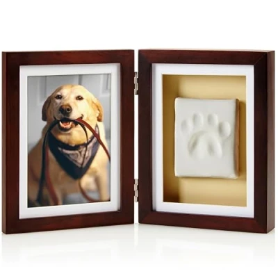Image of Pearhead Pet Paw Print Photo Frame With Clay Imprint Kit Pawprint Making and Display for Cats Dogs, No Mess Memorial, Perfect Home Decor Gift Lovers, Espresso