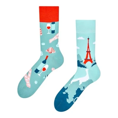 Image of Dedoles Unisex Socks for Women, Men &amp; Kids Cotton Funny Designs Football Bicycle Horses Plants Firefighter Gift Mismatched, Design: France, Colour: Multicolour, Size: 5 7.5 W / 6 8 M UK
