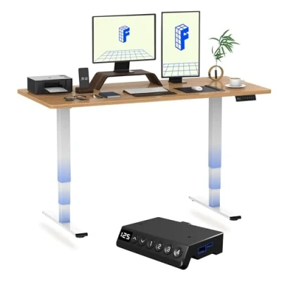 Image of FLEXISPOT E5 160x80cm Electric Standing Desk Dual Motors 3 Stage Height Adjustable One Piece Desktop Sit Stand Up with Memory Smart Pannel(White Frame+Maple Top)