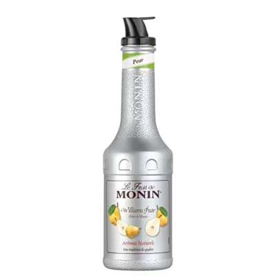 Image of MONIN Pear Williams Fruit Mix Puree 1L for Cocktails, Smoothies and Mocktails. Vegan Friendly, Allergen Free, 100% Natural Flavours Colourings. 2 in 1 Sugar Syrup Hybrid