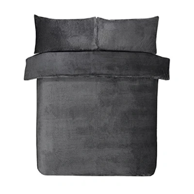 Image of Sleepdown Waffle Teddy Fleece Grey Warm And Cosy Reversible Soft Duvet Cover Quilt Bedding Set With Pillowcases Super King (220cm x 260cm)