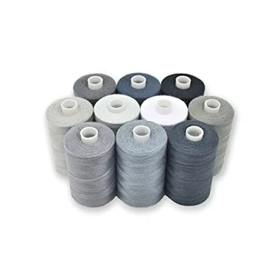 Image of Gray Sewing Threads 10 Large Spools of Polyester Thread for Hand, Quilting &amp; Machine Grey Shades Plus Black White 1000 Yards Per Spool
