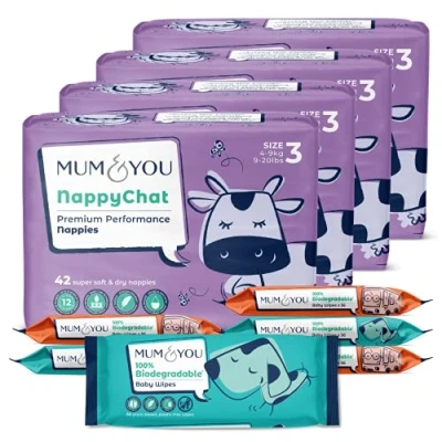 Image of Bulk Size 3 Nappy &amp; Baby Wet Wipe Multi Pack Bundle (168 Eco Nappies 336 Wipes)