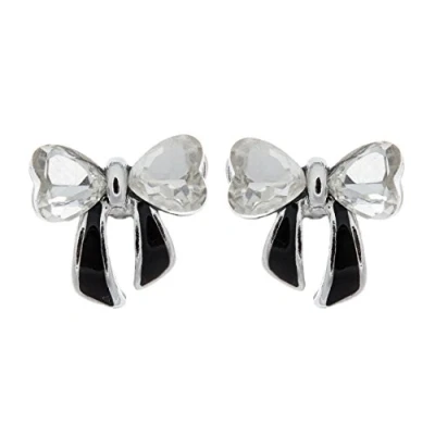 Image of Clip On Earrings Silver Plated Bow With Clear Stones Malina