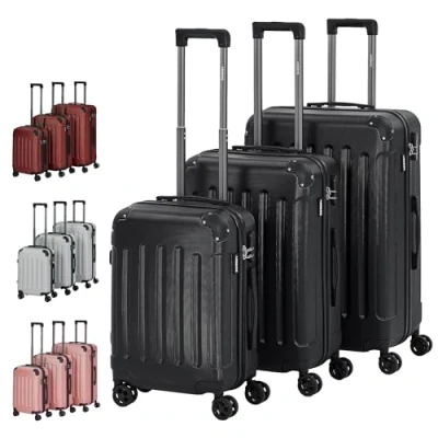 Image of Arebos Premium Hard Shell Suitcase ist Made of ABS Material and is with TSA Lock 4 Wheels (Black, M + L XL)