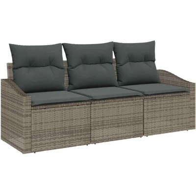 Image of vidaXL 3 Piece Garden Dining Set with Cushions Grey Poly Rattan