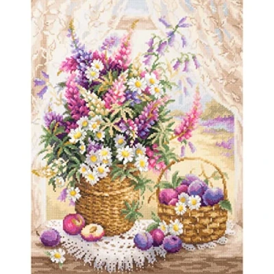 Image of Magic needle 100 182 ZW Sommer Aroma Counted Cross Stitch Kit with Zweigart Edition Cotton Multi Coloured 32 x 40 cm