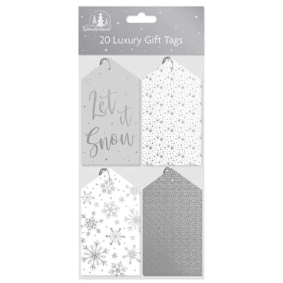 Image of Tallon XA0152 Festive Wonderland Luxury Shiny Foil Christmas Xmas Gift Tags, Silver Pack of 20