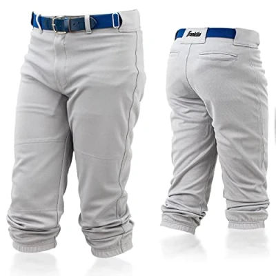 Image of Franklin Sports Youth Knicker Baseball + Softball Pants Knee High for Kids Style with Belt Loop Gray