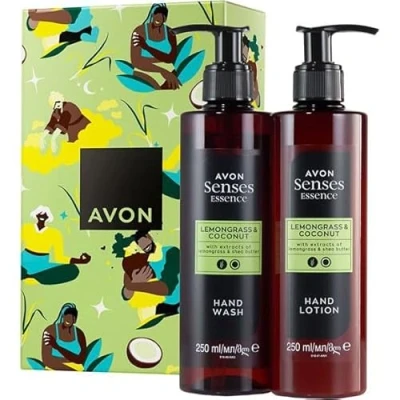 Image of Avon Senses Essence Lemongrass &amp; Coconut GIFT BOXED Sealed Hand Care Duo 195ml Wash + Lotion