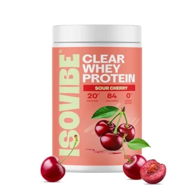 Image of Isovibe Clear Whey Protein Powder Sour Cherry (20 Servings) Refreshing Water Zero Added Sugar High 20g Per Serving